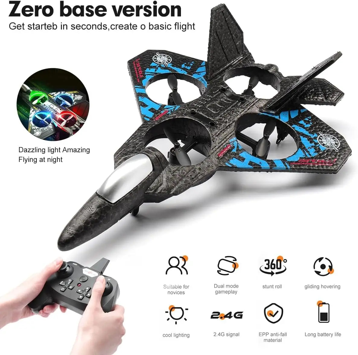2.4G L0712 High - Performance RC Plane: Gravity - Sensing EPP Foam Fighter Glider Helicopter with Light, Ideal Gift for Boys